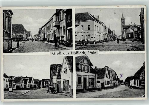 67454 W6733 Haßloch , Pfalz - Gasthaus zur Pfalz Oldtimer Litfaßsäule Fahrrad