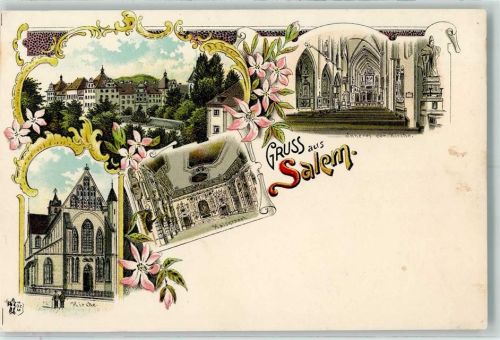 88682 W7777 Salem , Baden Gebrauchsspuren Kirche Kaisersaal Lithographie