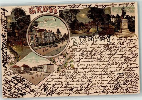 Oldenburg 1898 Befestigungsturm von 1155 Gottorp Straße Friedrich Ludwig Denkmal Casino Platz Kutsche Schiff Boot Mond Gruss Blumen