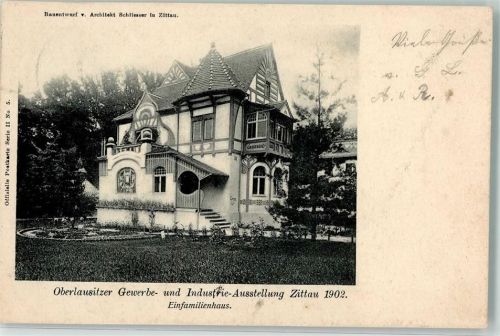 Zittau Oberlausitzer Gewerbe- und Industrie- Ausstellung 1902 Einfamilienhaus Architekt Schliesser Off. Postkarte Serie II Nr 5