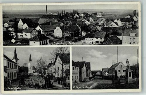 Straßkirchen Bahnpost Passau Regensburg Zug 451 10.4.40 Hauptstraße Kriegerdenkmal Schafe Oldtimer WK II Unterschrift