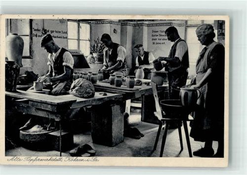 Kohren-Sahlis Töpferei Wettengel Töpferwerkstatt Foto AK