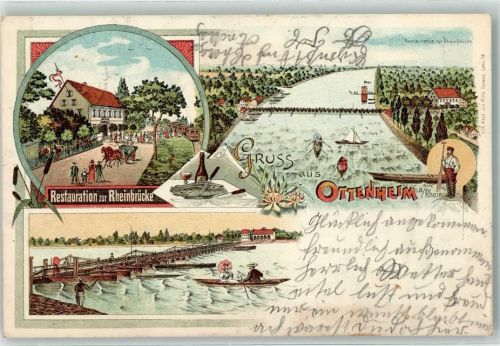 Ottenheim 1901 Gasthaus Restauration zur Rheinbrücke Schiffbrücke Eisenbahn
