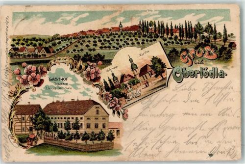 Oberlödla 1906 Schloß Kirche Gasthaus Litho