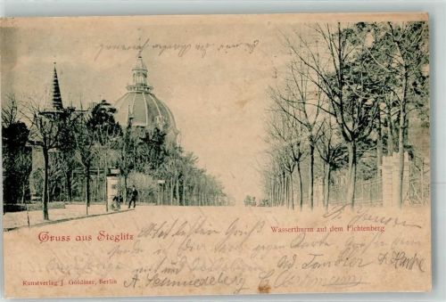 10115 W1000 Steglitz 1912 - Wasserthurm auf dem Fichtenberg Litfaßsäule Gruss