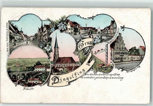 Dingolfing 1912 Bruckstraße Hochbrücke Marienplatz Herzogsburg Pfarrkirche St. Johannes