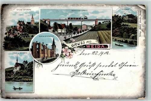 Weida 1902 Kirche zu Veitberg Schloß Osternburg Oschütztal-Viadukt Alpenrose
