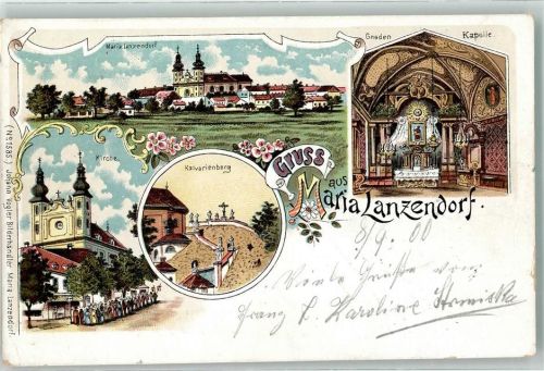 2326 Maria-Lanzendorf 1900 Lithographie Gnadenkapelle Kalvarienberg Kirche