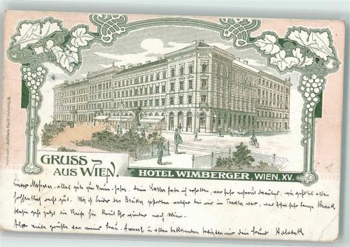 1150 Wien 15. Bezirk, Rudolfsheim-Fünfhaus 1902 Gebrauchsspuren Hotel Wimberger Lithographie