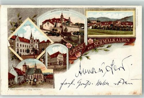 98574 O6080 Schmalkalden 1898 Lithographie Lutherhaus Postamt Schloß Wilhelmsburg Stadtkirche