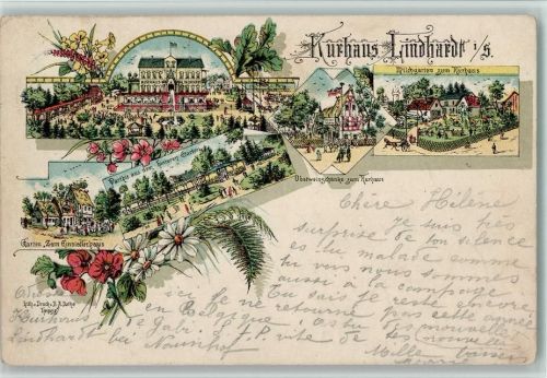 04567 O7205 Lindhardt b Borna b Leipzig Lithographie Gruss aus - Kurhaus, gute Erhaltung AK