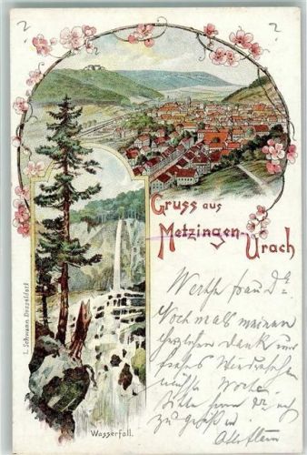 72555 W7430 Metzingen , Württ 1907 Lithographie Wasserfall