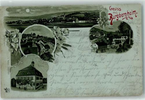 91593 W8801 Burgbernheim 1899 Gebrauchsspuren Marktplartz Rathaus Wildbad Litho