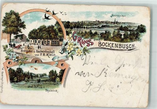 Neunkirchen 1900 Brockenbusch Schwalbe Thalblick Brennerei-Gasthaus Klein Lithographie