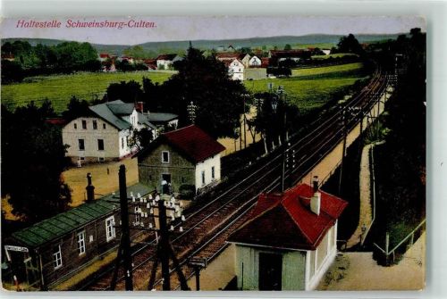 08451 O9630 Crimmitschau 1915 - Haltestelle Schweinsburg-Culten Eisenbahnlinie Ort lt. Stempel