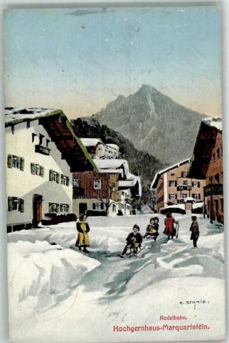 Marquartstein 1911 Hochgernhaus Rodelbahn Winter sign. Schmid