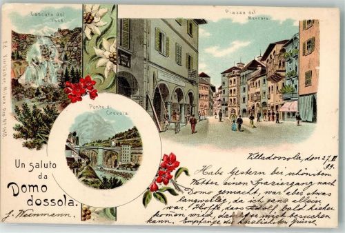 Domodossola 1899 Cascata del Toce Wasserfall Piazza del Mercato Marktplatz Ponte di Grevola Brücke