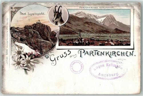 Partenkirchen 1897 Oestl. Zugspitze Gams Lithographie