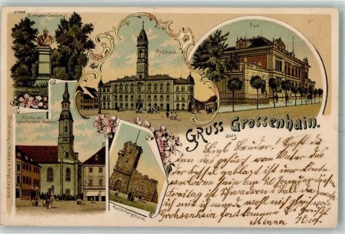 Großenhain 1900 Bismarckdenkmal Rathaus Post Kirche Kaiser Wilhelm-Denkmal Kupferbergturm