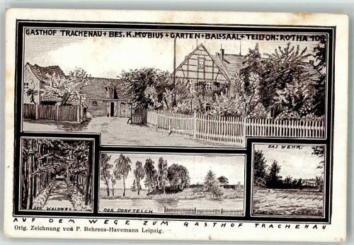 Rötha Gasthaus Trachenau K. Möbius Waldweg Dorfteich Wehr
