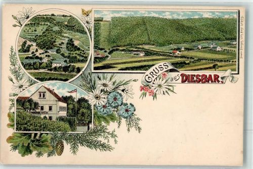 Diesbar-Seußlitz Tannenzapfen Tannenzweig Gasthaus Lithographie