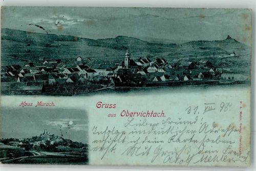 92526 W8474 Oberviechtach 1898 Lithographie / Mondschein Haus Murach