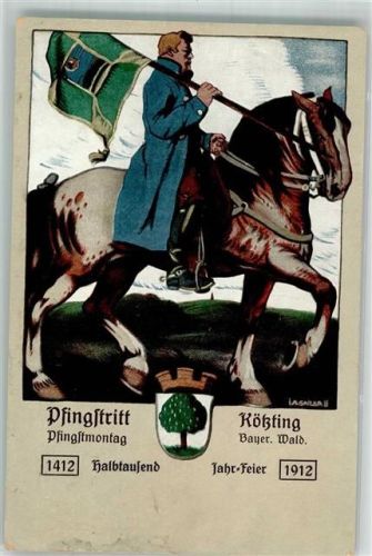 Bad Kötzting 1912 500 Jahrfeier Pfingstritt Reiter Fahnenträger