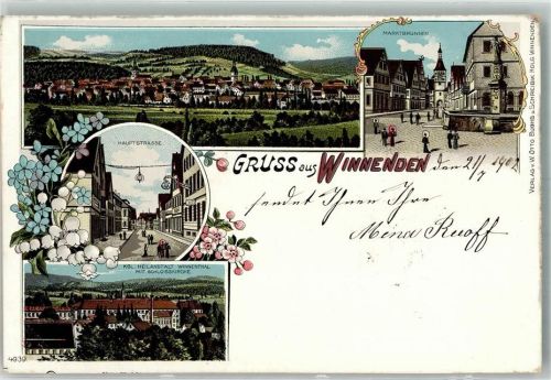 Winnenden 1902 Marktbrunnen Hauptstraße Kgl. Heilanstalt Winnenthal