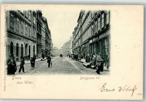 Wien 1898 Burggasse Kind mit Rad
