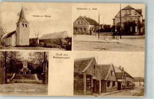 39164 O3101 Bottmersdorf - Grünstraße Kriegerdenkmal Kirche Pfarrhaus
