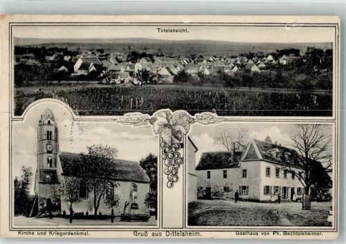 Dittelsheim 1917 Kirche Kriegerdenkmal Gasthaus Bechtolsheimer Bahnpost Gau-Osthofen Zg. 4765