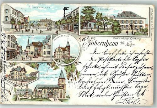 Sobernheim 1899 Lithographie Realschule Diakonissen-Haus Obere Grossgasse Marktplatz
