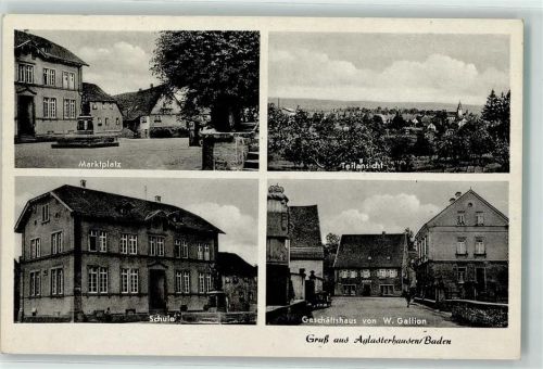 Aglasterhausen Marltplatz Brunnen Schule Geschäftshaus W. Gallion
