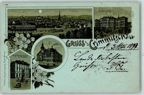 Crimmitschau 1899 Rathaus Kaiser Wilhelm-Denkmal Kaufhalle Knabenschule