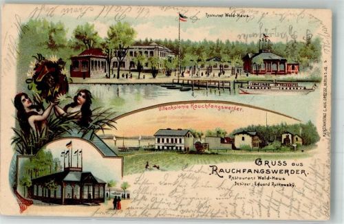 Rauchfangswerder 1901 Lithographie Villenkolonie Rauchfangswerder Seejungfrauen Gasthaus Wald-Haus