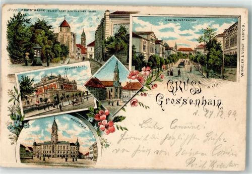 Großenhain 1899 Post Rathaus Stadthauptkirche Bahnhofstraße