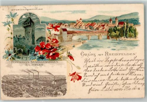 Rheinfelden Stärkefabrik in Salzuflen Hoffmann´s Stärke 1898 Lithographie / Künstlerkarte