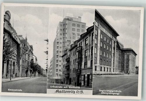 Kattowitz 1941 Emmastrasse Grünstrasse Hochhaus Regierungsgebäude