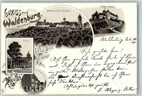 74638 W7112 Waldenburg , Württ 1898 Lithographie Verläufer Druck 1890 - 95 Waldenburg Fürstl. Schloss Dorflinde Verlag Ottmar Zieher-München