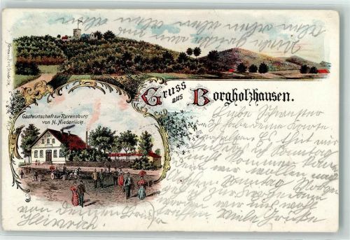 Borgholzhausen 1903 Burg Ravensberg Gasthaus zur Ravensburg Litho