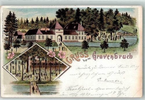 Gravenbruch 1899 Gasthaus zum Gravenbruch Gartenwirtschaft Lithographie