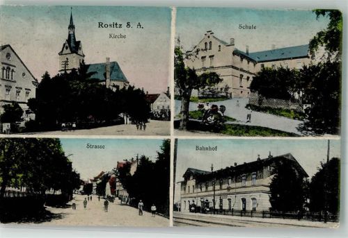 Rositz 1918 Schule Dorfstraße Bahnhof Kirche