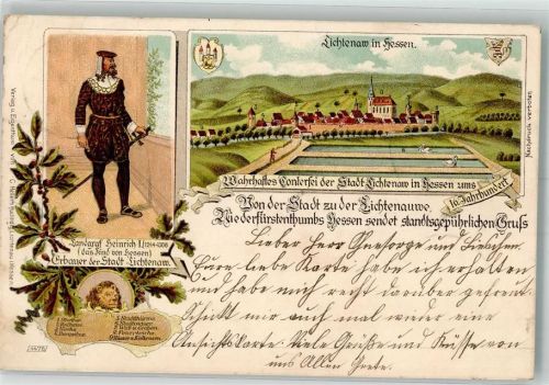 Hessisch Lichtenau 1899 Lithographie Landgraf Heinrich I. Erh. II