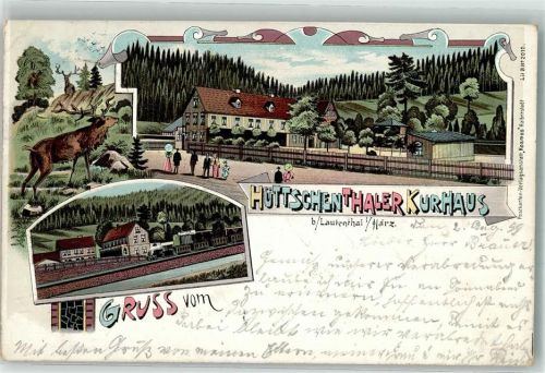 38685 W3394 Lautenthal 1899 Lithographie Hüttschenthaler Kurhaus Hirsch Bahnpost Clausthal- Zug 977