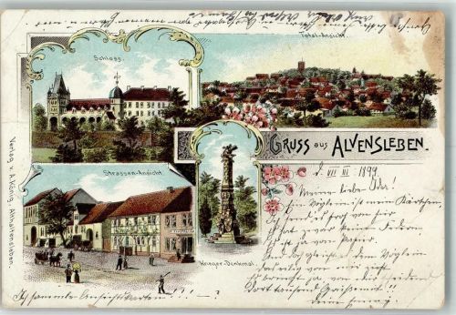 Haldensleben 1899 Lithographie Schloss Kriegerdenkmal Alvensleben Stauchung