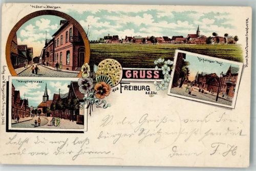 21729 W2163 Freiburg Elbe 1898 Gebrauchsspuren Lithographie Hotel v.Bagen Kehdinger Hof