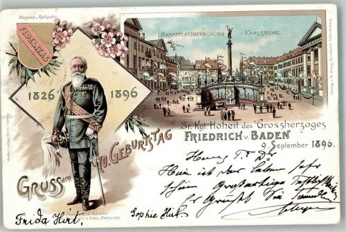 Karlsruhe 1896 Gruss aus 70. Geburtstag Großherzog Friedrich
