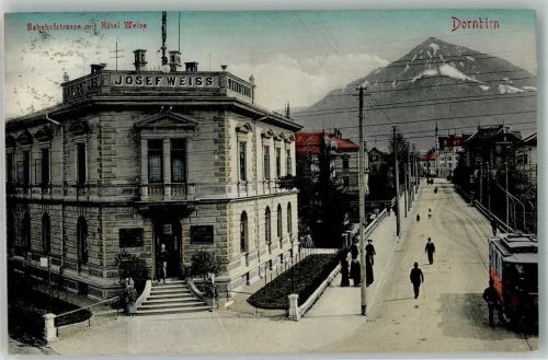 Dornbirn 1910 Hotel Weiss Bahnhofstrasse Straßenbahn