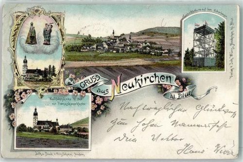 Neukirchen 1899 Aussichtsturm Wallfahrtskirche Franziskanerkloster Litho