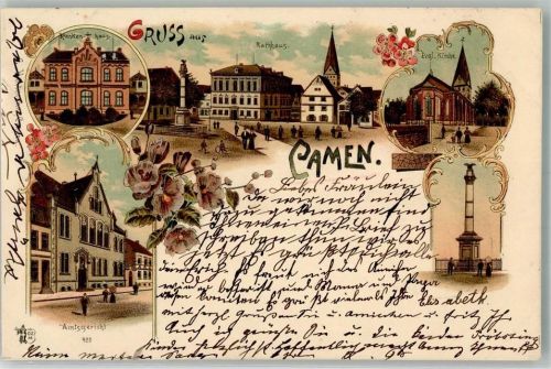 Kamen 1898 Amtsgericht Ev. Kirche Rathaus Krankenhaus Verlag Ottmar Zieher-München